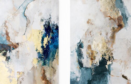 " Flow Set 2 " Set of 2 abstract blue and gold acrylic art di Yana Sagan, Pittura in vendita su Singulart