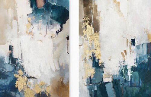 " Breeze set " Set of 2 abstract blue brown and gold acrylic art von Yana Sagan, Malerei kaufen auf Singulart