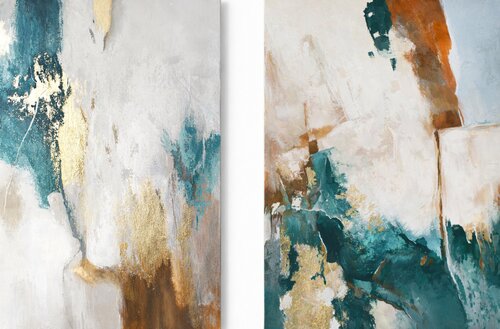 " Hurricane " Teal green abstract set of 2 acrylic art van Yana Sagan, Schilderij te koop op Singulart