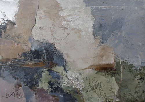 " Liotta "  Abstract blue green gray acrylic art van Yana Sagan, Schilderij te koop op Singulart