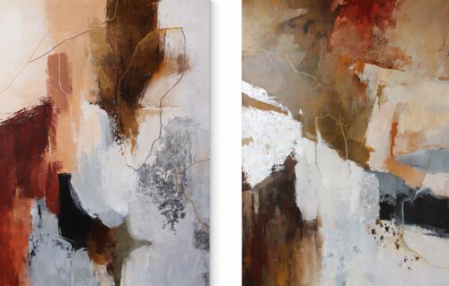 " Impression Set " Set of 2 abstract rust and gray acrylic art di Yana Sagan, Pittura in vendita su Singulart