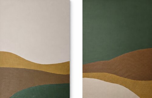 " Green Hills Set " High textured abstract green brown acrylic art set of 2 van Yana Sagan, Schilderij te koop op Singulart