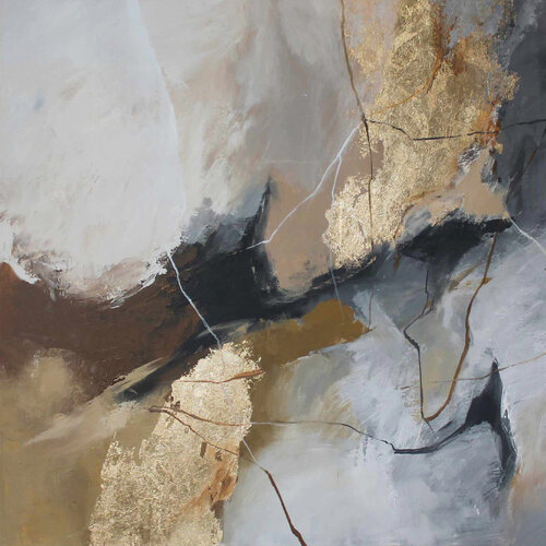 " Desert 2S " Gray brown and gold abstract acrylic art van Yana Sagan, Schilderij te koop op Singulart