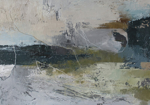 " Fall 5 " Gray teal green abstract acrylic art di Yana Sagan, Pittura in vendita su Singulart