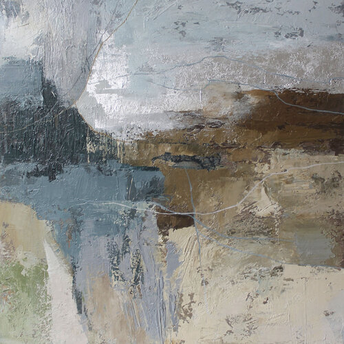" Fall 6 " Abstract blue brown and silver acrylic art van Yana Sagan, Schilderij te koop op Singulart