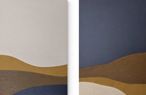 " Hills Set " High textured abstract navy brown acrylic art set of 2 Yana Sagan