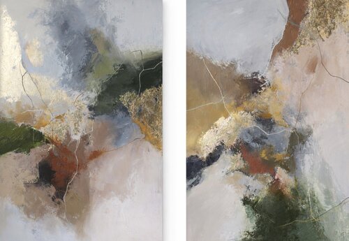 " Green Rime Set " Set of 2 abstract dark green gray acrylic art von Yana Sagan, Malerei kaufen auf Singulart