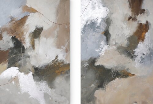 " Velor Set " Set of 2 abstract gray brown and silver acrylic art par Yana Sagan, Peinture en vente sur Singulart