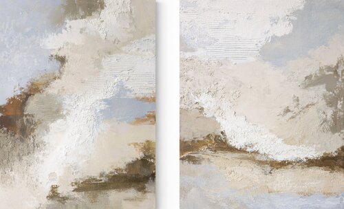 " Fjord Set " High textured abstract beige and brown acrylic art set of 2 van Yana Sagan, Schilderij te koop op Singulart