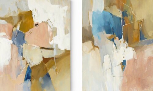 " Melody set 3 " Set of 2 abstract pink blue brown acrylic art van Yana Sagan, Schilderij te koop op Singulart