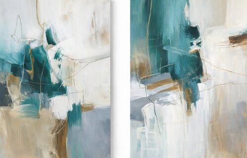 " Melody Set " Teal gray abstract set of 2 acrylic art van Yana Sagan, Schilderij te koop op Singulart