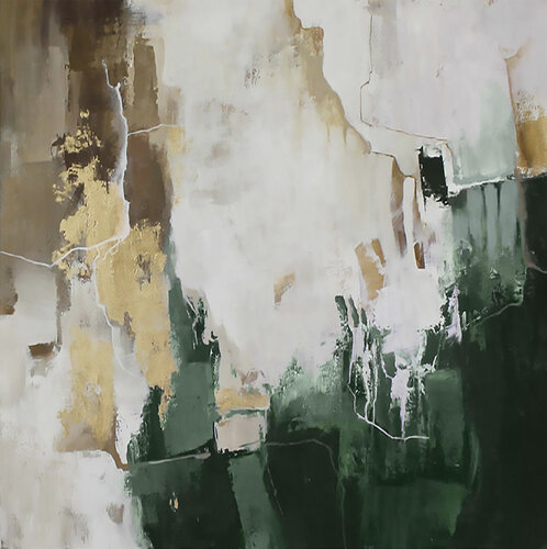 " Green Flood 2 " Green and gold brown abstract acrylic art van Yana Sagan, Schilderij te koop op Singulart
