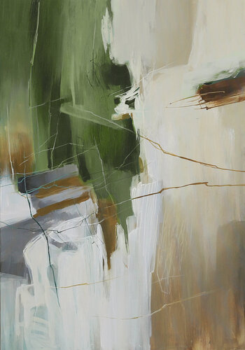 " Green Melody 3 " Abstract green beige acrylic art van Yana Sagan, Schilderij te koop op Singulart