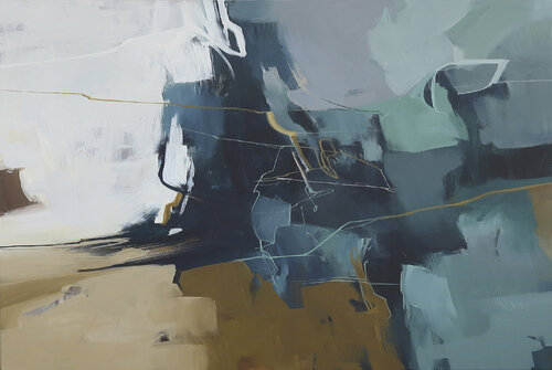 " Bosco " Abstract dark teal beige acrylic art di Yana Sagan, Pittura in vendita su Singulart