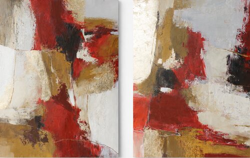 " Tango Set " Abstract red brown and gold acrylic art set of 2 von Yana Sagan, Malerei kaufen auf Singulart