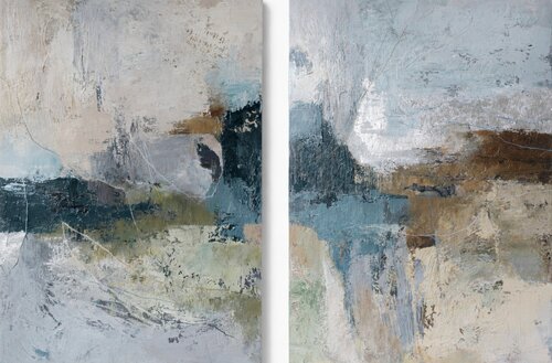 " Fall Set " Blue green brown abstract set of 2 acrylic art van Yana Sagan, Schilderij te koop op Singulart