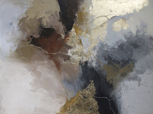 " Savage " Gray brown gold abstract acrylic art de Yana Sagan, Pintura a la venta en Singulart