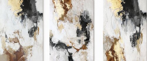 " Gray Flux Set of 3 "  Abstract gray gold acrylic art set of 3 de Yana Sagan, Pintura a la venta en Singulart