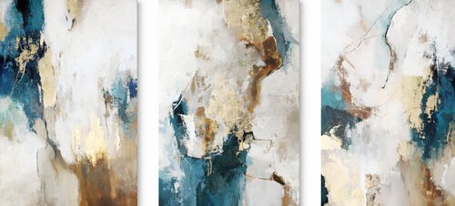" Flow Set of 3 "  Navy gold abstract acrylic art set of 3 di Yana Sagan, Pittura in vendita su Singulart