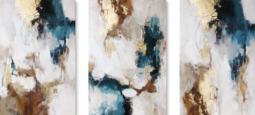 " Flux Set of 3 "  Navy gold abstract acrylic art set of 3 van Yana Sagan, Schilderij te koop op Singulart