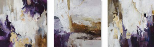 " Flood Set of 3 " Abstract purple gold acrylic art set of 3 von Yana Sagan, Malerei kaufen auf Singulart