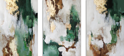 " Green Flux Set of 3 "  Abstract green gold acrylic art set of 3 von Yana Sagan, Malerei kaufen auf Singulart