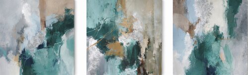 " Coast Green hill 2 Coast 2 " Abstract green silver acrylic art set of 3 von Yana Sagan, Malerei kaufen auf Singulart