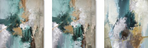 " Green hill Coast 2 Green hill 2 " Abstract green silver acrylic art set of 3 van Yana Sagan, Schilderij te koop op Singulart
