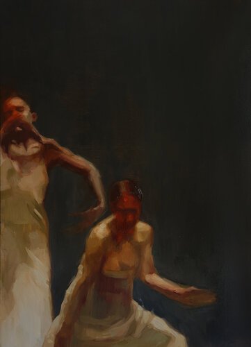 "Inner Dance" Quiet and emotional dance, art done in oil de Yana Sagan, Pintura a la venta en Singulart