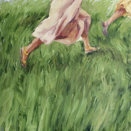 "Running" Jogging through a summer morning field, oil art van Yana Sagan, Schilderij te koop op Singulart