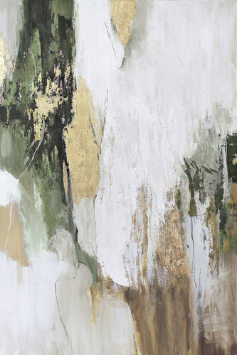 " Olive Flow " Sage green gold  abstract acrylic art di Yana Sagan, Pittura in vendita su Singulart