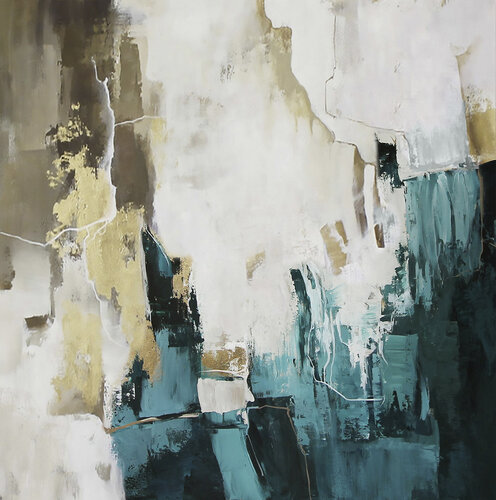 " Teal Flood 2 "  Teal gold abstract acrylic art van Yana Sagan, Schilderij te koop op Singulart