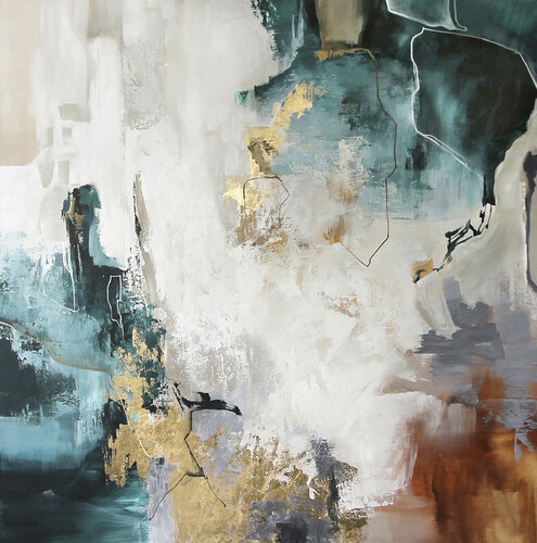 " Teal Flood "  Teal gold abstract acrylic art van Yana Sagan, Schilderij te koop op Singulart
