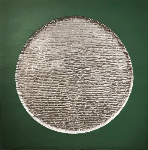 " Green Mars " Green silver abstract high textured acrylic art van Yana Sagan, Schilderij te koop op Singulart