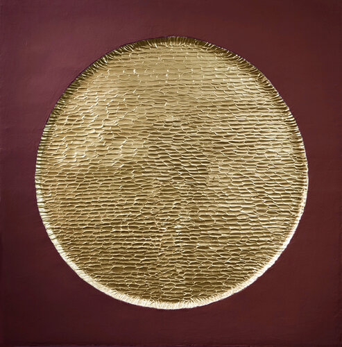 " Golden Burgundy Mars " Burgundy gold abstract high textured acrylic art de Yana Sagan, Pintura a la venta en Singulart