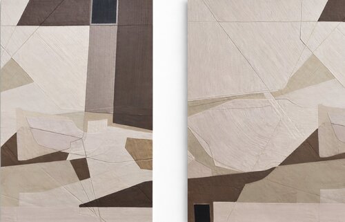 "Bella set" Abstract geometric brown beige high textured acrylic art set of 2 by Yana Sagan, 油畫 for Sale on Singulart