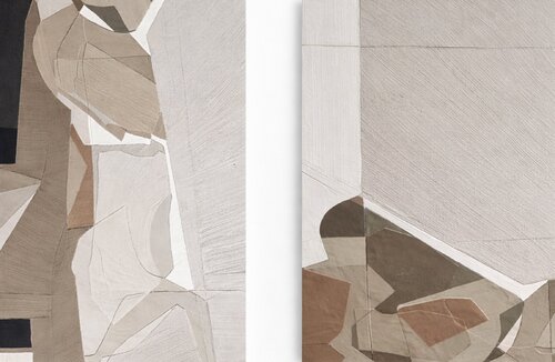 "Bella set 2" Abstract geometric brown beige high textured acrylic art set of 2 by Yana Sagan, 油畫 for Sale on Singulart