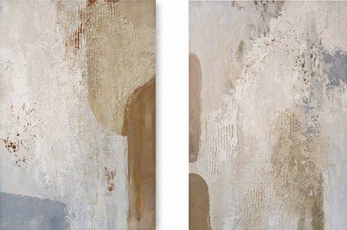 "Fjord Set 2" Abstrac brown beige high textured acrylic art set of 2 van Yana Sagan, Schilderij te koop op Singulart