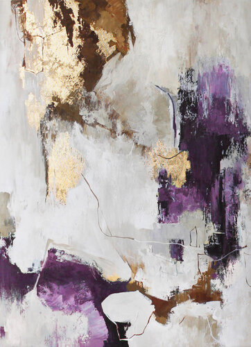 " Pink Flux  " Purple gold white abstract acrylic art de Yana Sagan, Pintura a la venta en Singulart