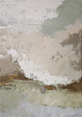 " Biege Fjord 2 "  Beige sage green gray abstract acrylic high textured art by Yana Sagan, 油畫 for Sale on Singulart