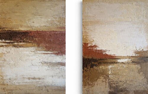 "Umber Set" Abstract brown cream high textured acrylic art set of 2 by Yana Sagan, Painting for Sale on Singulart