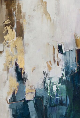 "Breeze 2" Abstract teal gold gray acrylic art van Yana Sagan, Schilderij te koop op Singulart