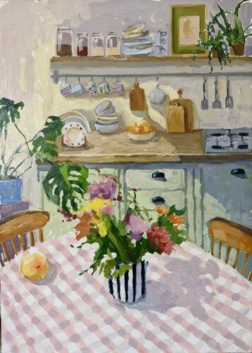 "Cozy Kitchen" Warm daytime at home. Everyday life art by Yana Sagan, Painting for Sale on Singulart