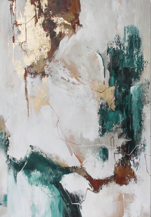 " Emerald Flux " Emerald gold abstract acrylic art Yana Sagan