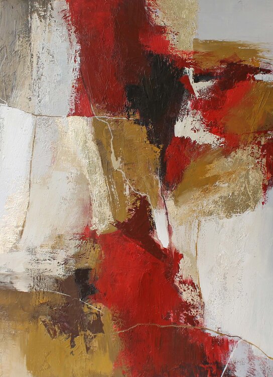 " Tango " Red gold burgundy abstract acrylic art Yana Sagan