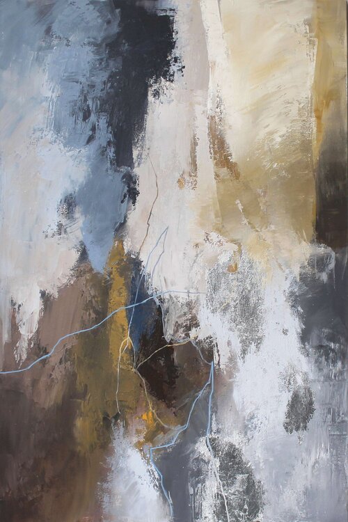 " Glory 2 " Navy and gray silver abstract acrylic art Yana Sagan