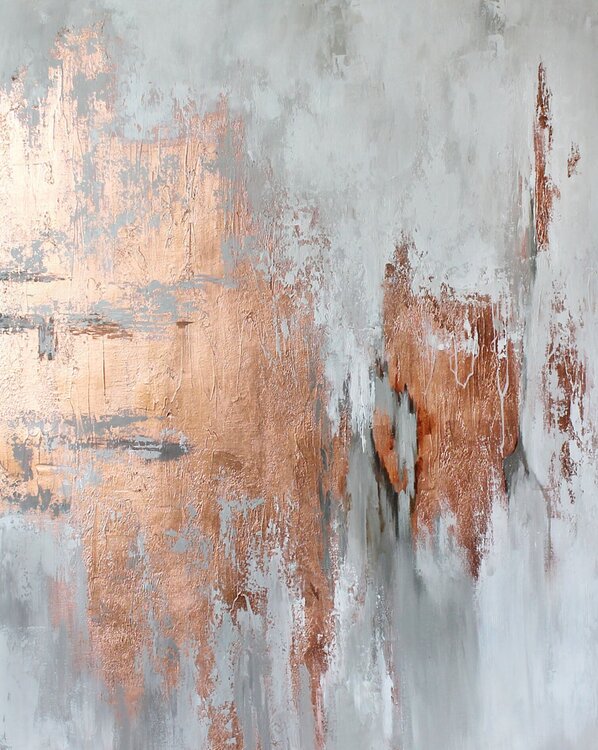 " Bronze Cascade " White and copper acrylic abstract art Yana Sagan