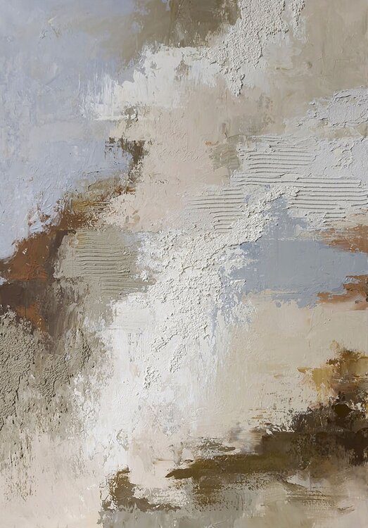 " Fjord " Abstract acrylic white brown gray beige blue high textured art Yana Sagan