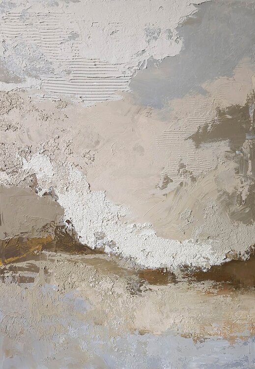 " Fjord 2 "  Abstract blue gray beige acrylic high textured art Yana Sagan