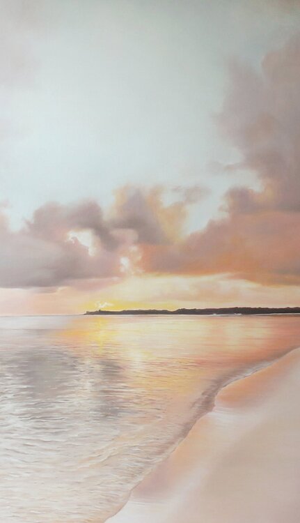 "Pink Dream" Pink beige oil seascape art Yana Sagan